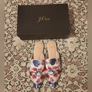 J. Crew Women's Floral Embroidered Slip-On Mules — White, Blue & Red